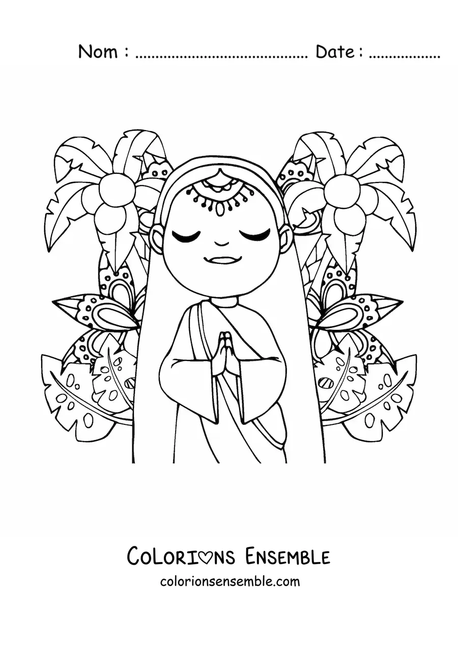 Image à colorier d’une femme indienne animée