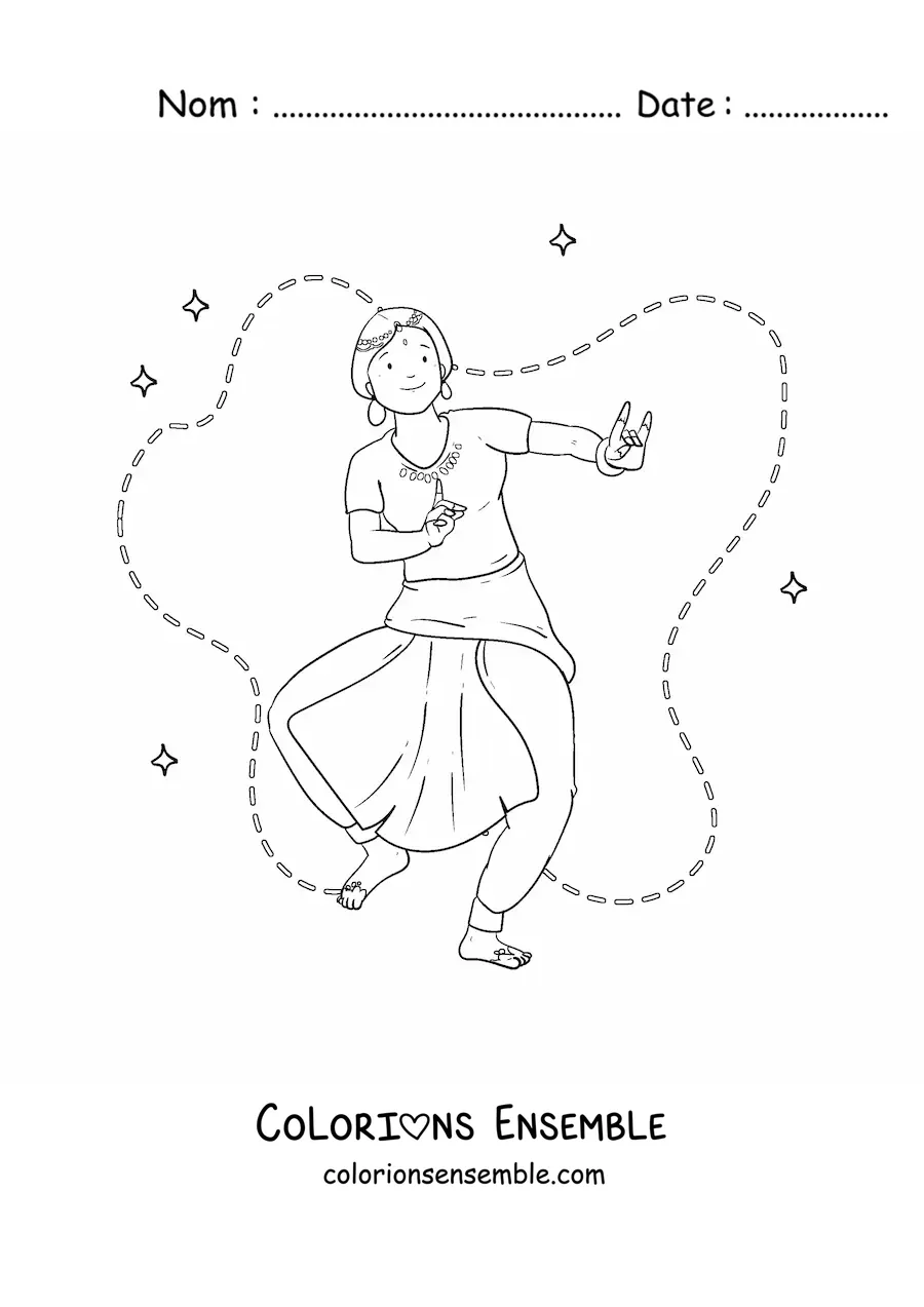 Image à colorier d’une fille indienne en train de danser
