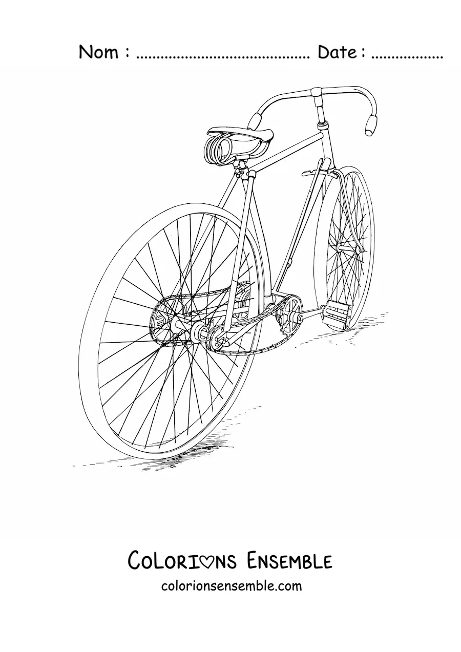Image à colorier d'un vélo vu de derrière