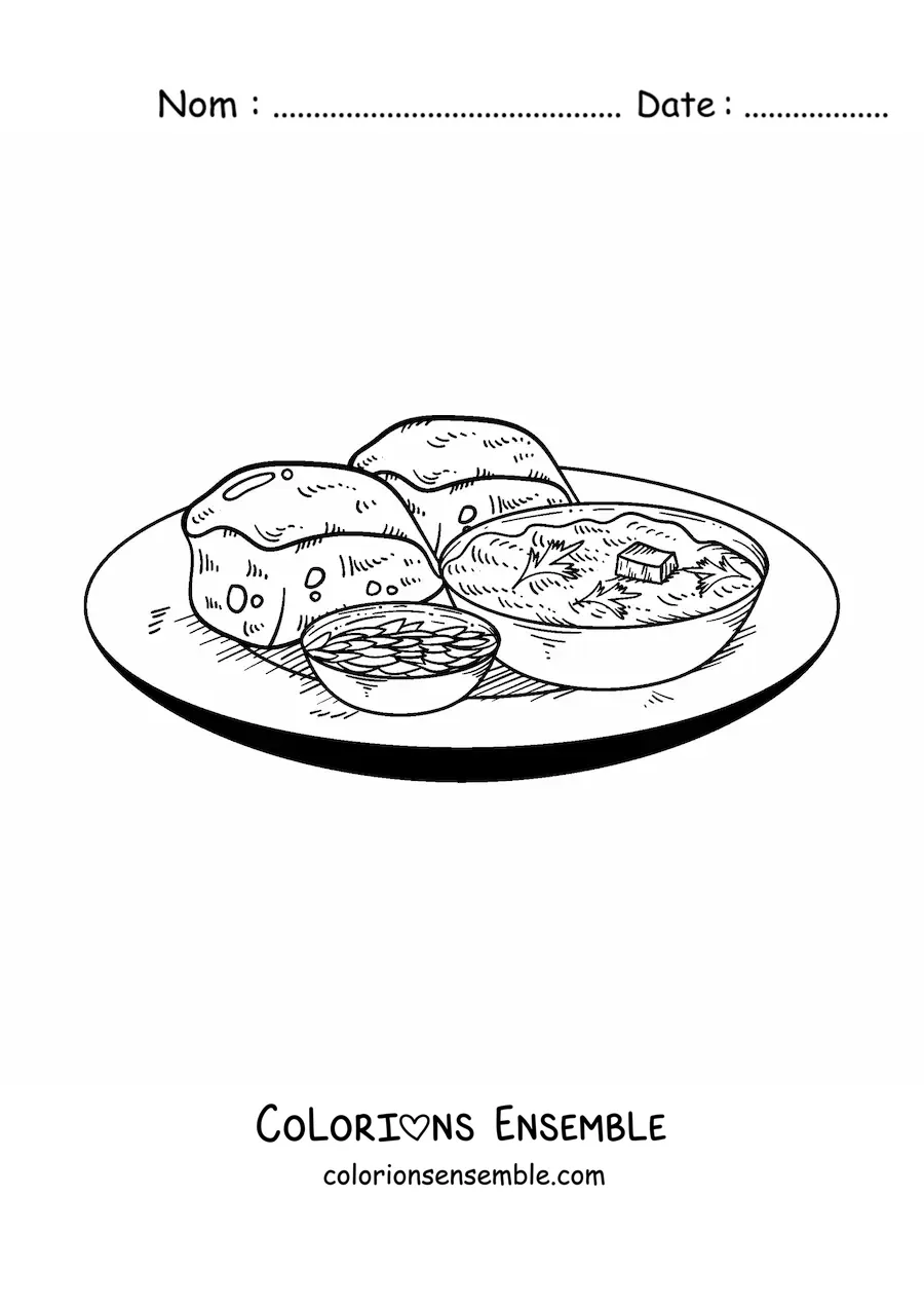 Image à colorier d'un plat de l'Inde