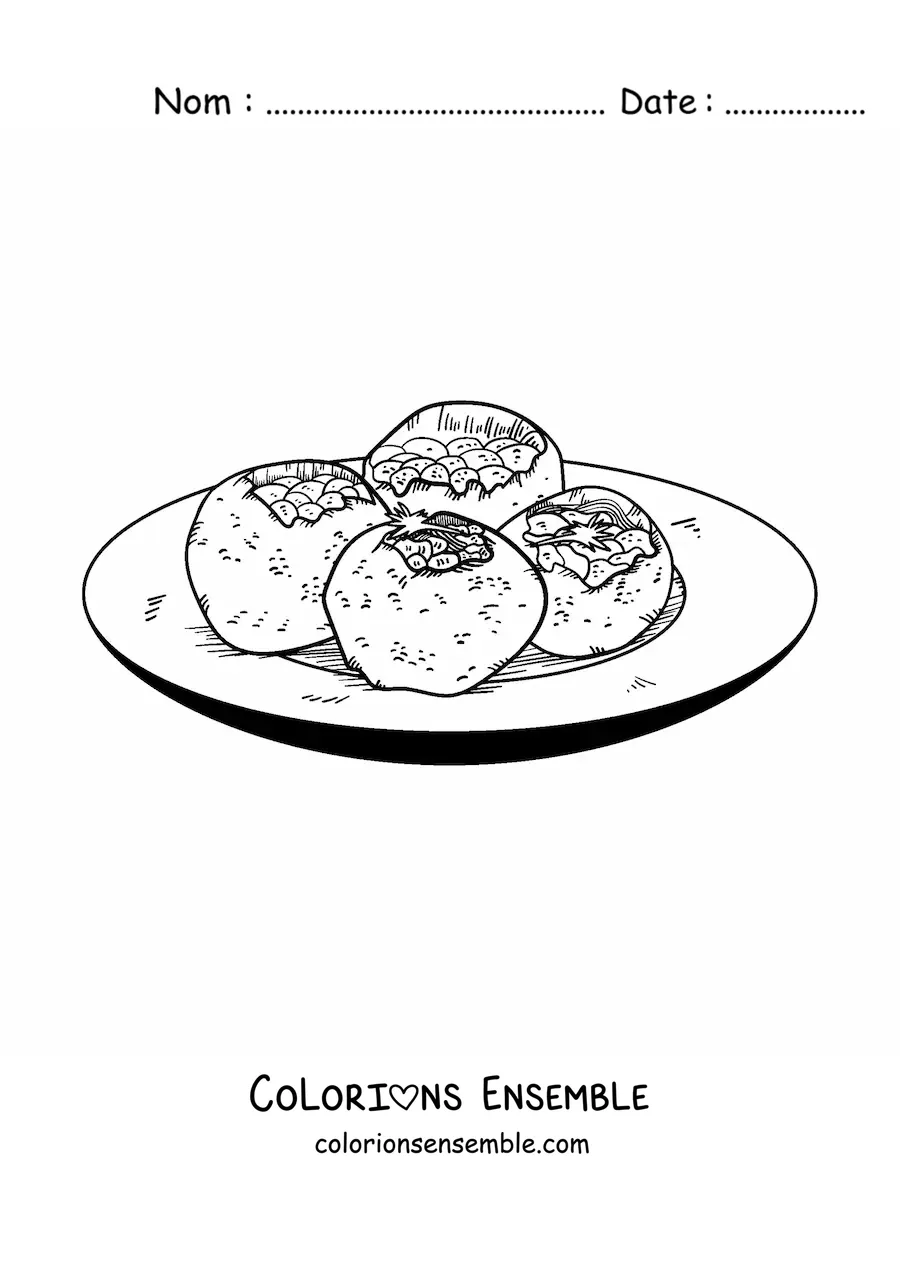 Image à colorier d'un repas typique de l'Inde