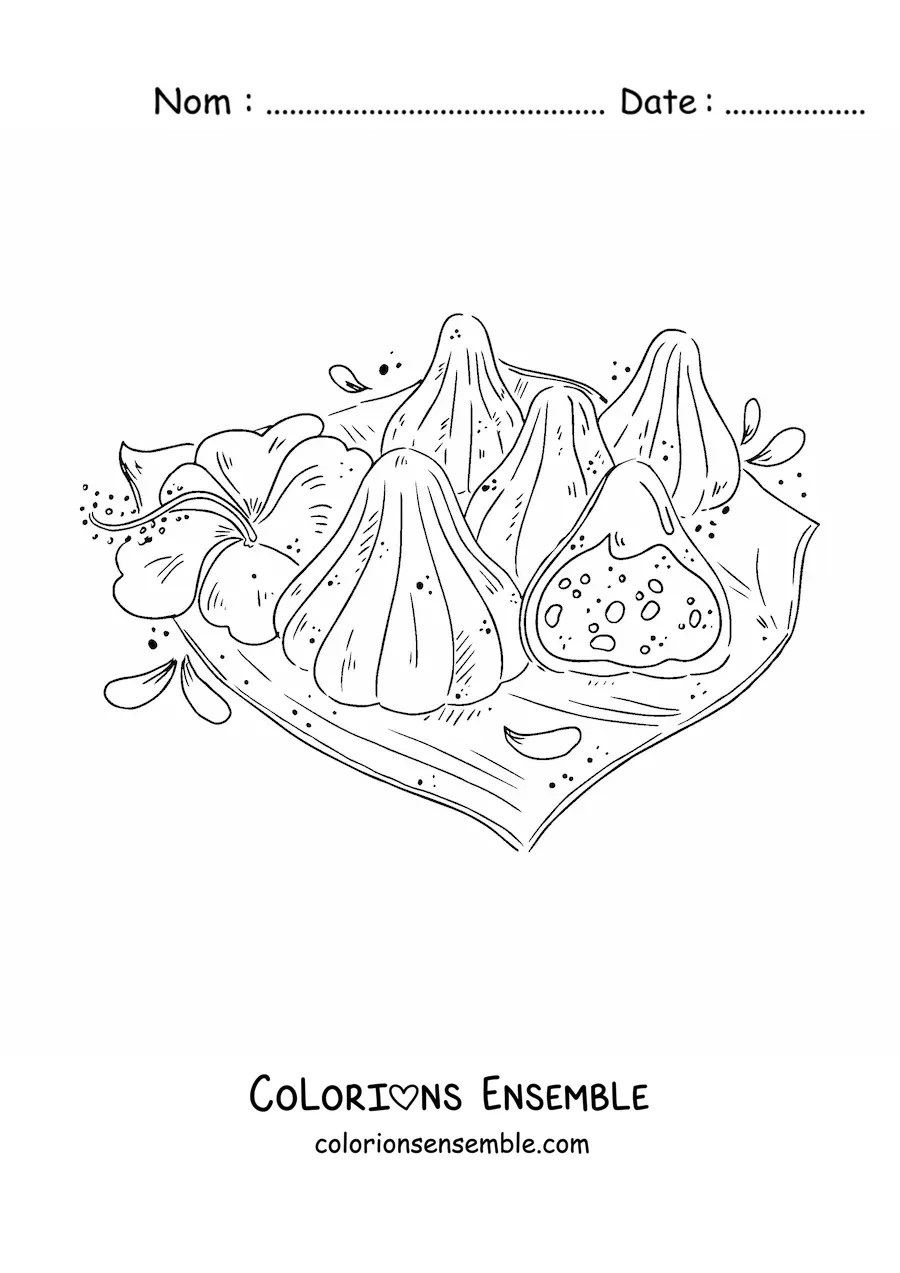 Image à colorier d'un plat typique de la culture de l'Inde