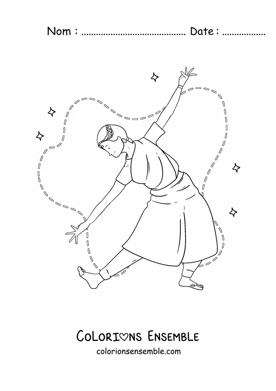 Image à colorier d'une danse de la culture de l'Inde