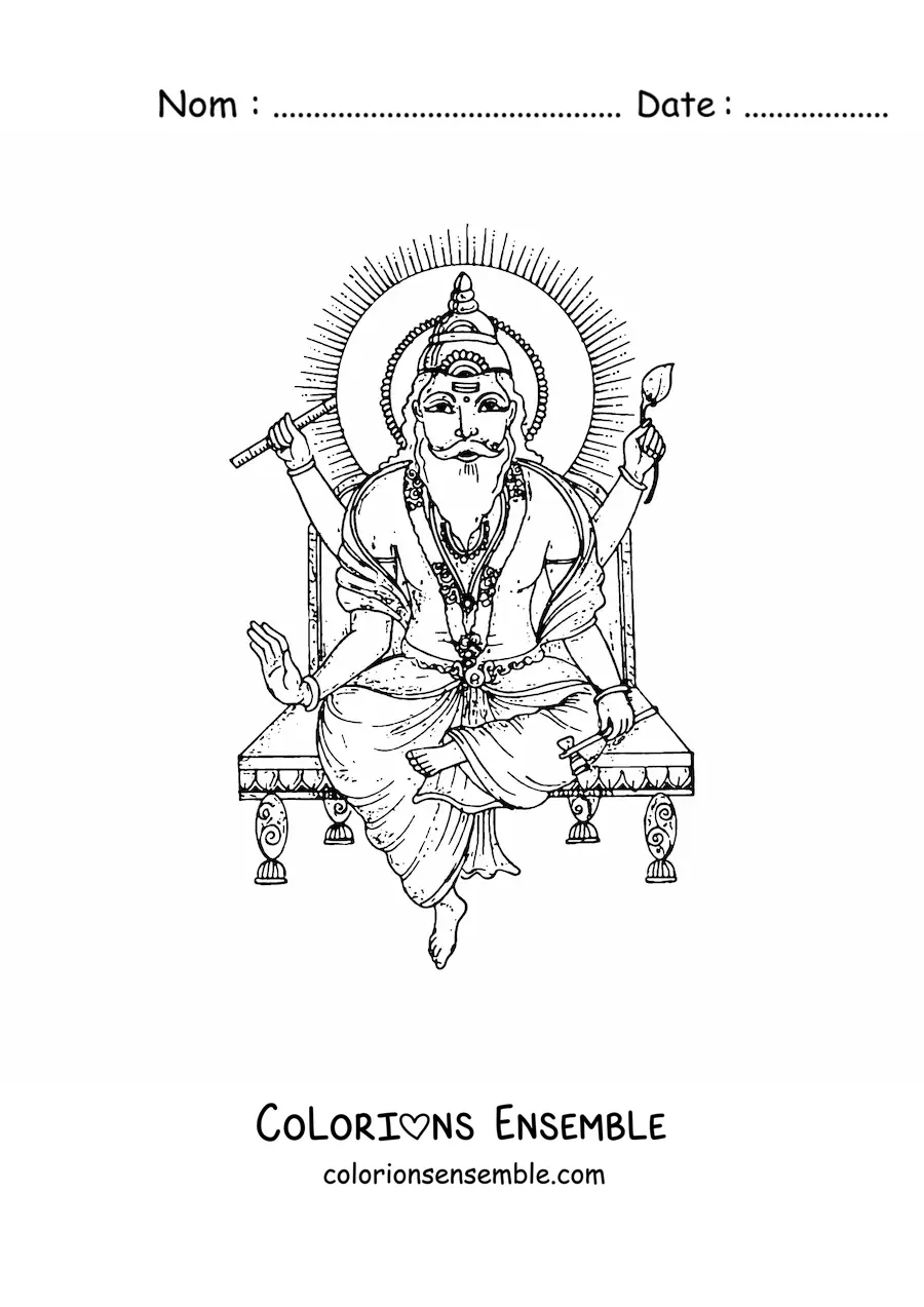 Image à colorier du dieu Brahma de l'hindouisme