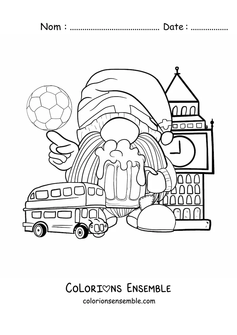 Image à colorier d'un gnome animé en touriste à Londres