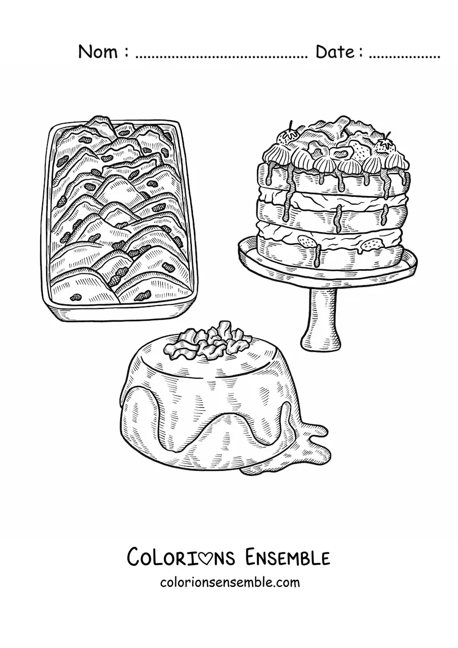 Image à colorier de desserts traditionnels de la culture anglaise