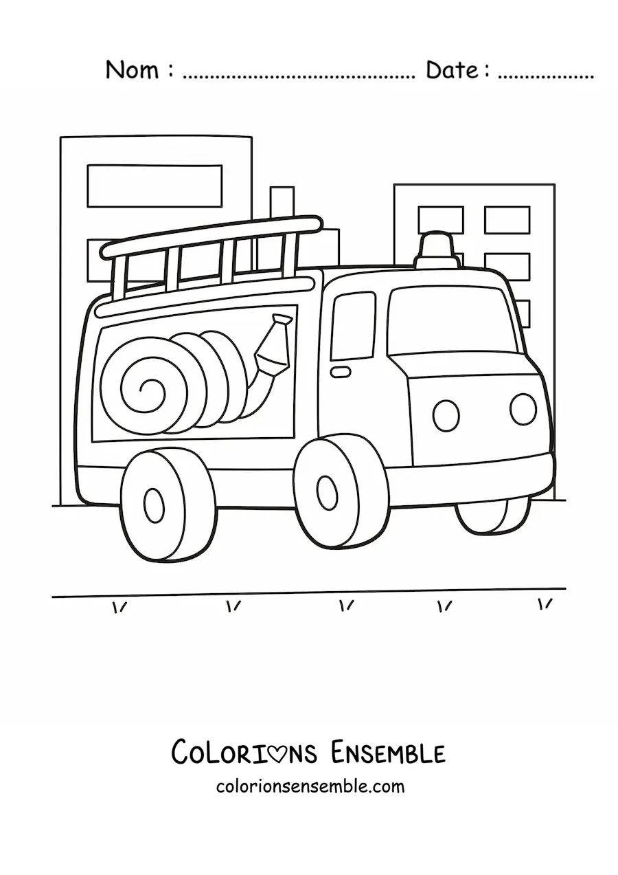 Image à colorier d'un camion de pompiers façon dessin animé