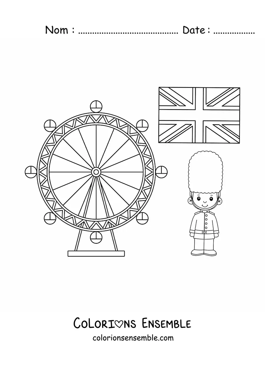 Image à colorier du drapeau du Royaume-Uni avec le London Eye
