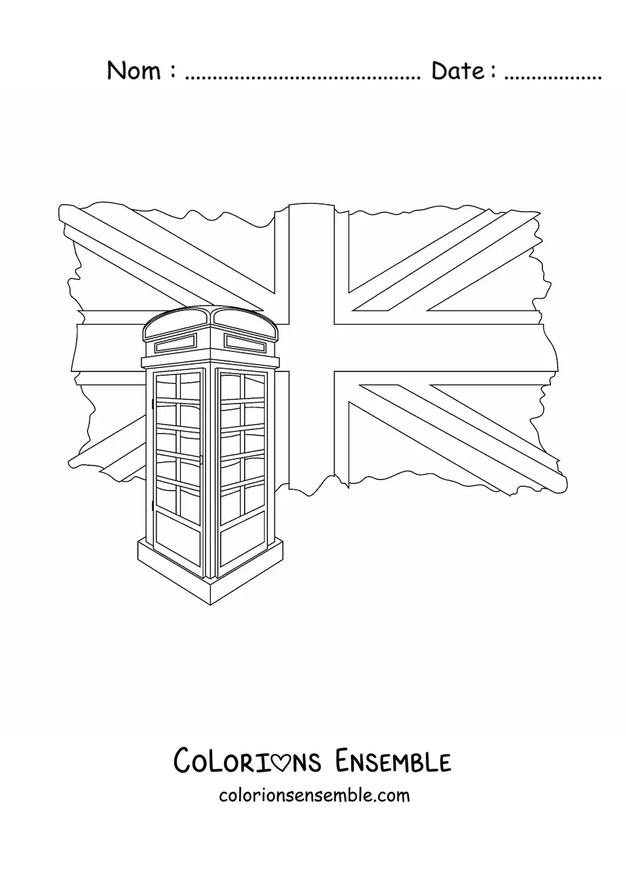 Image à colorier du drapeau du Royaume-Uni et d'une cabine téléphonique