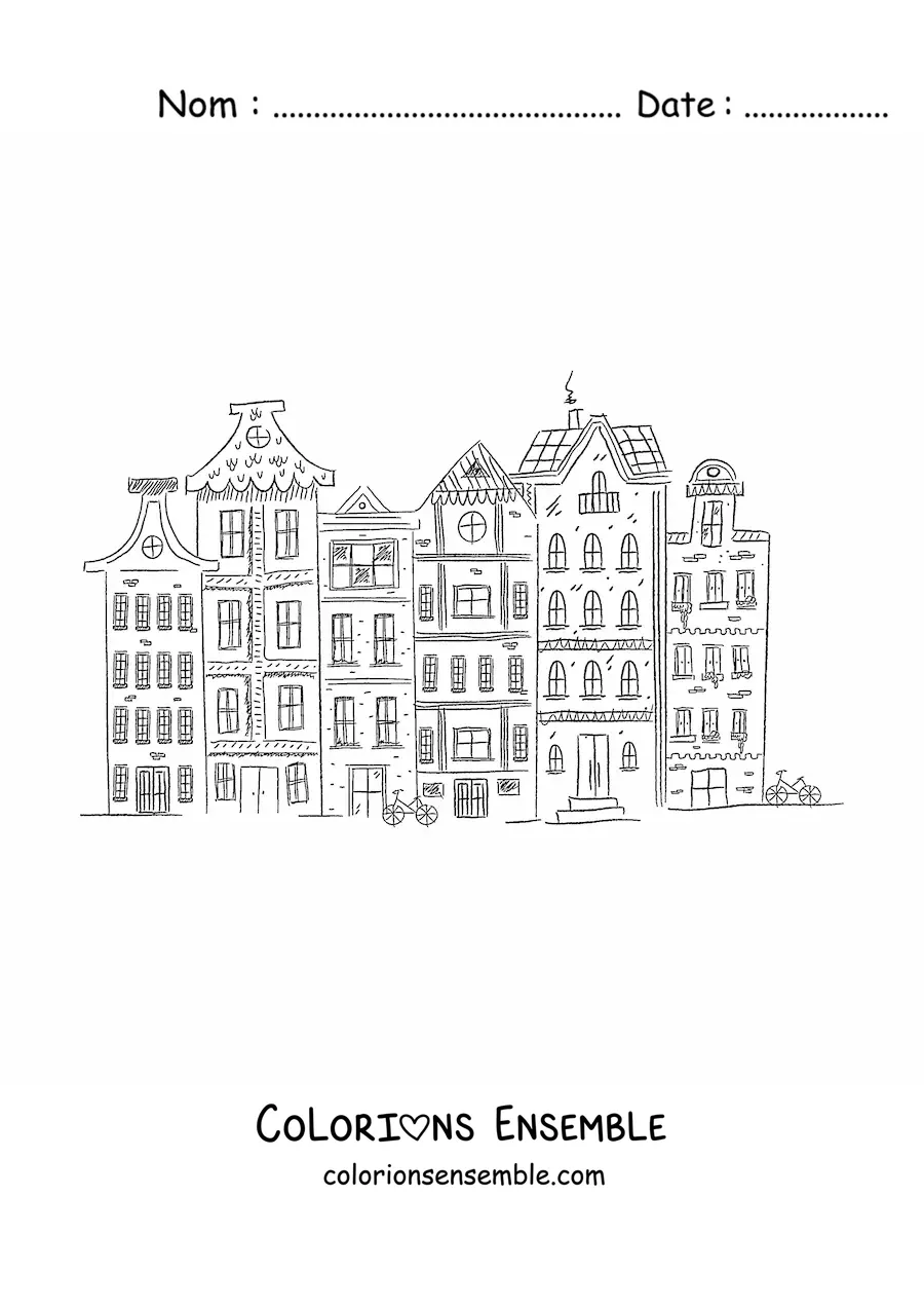 Image à colorier de l'architecture d'Amsterdam