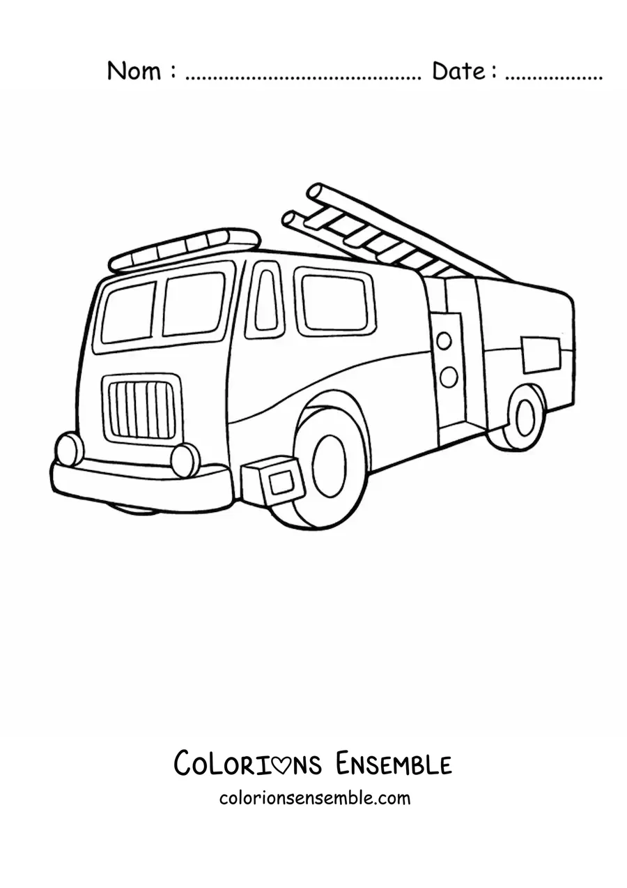 Image à colorier d'un camion de pompiers avec l'échelle légèrement levée