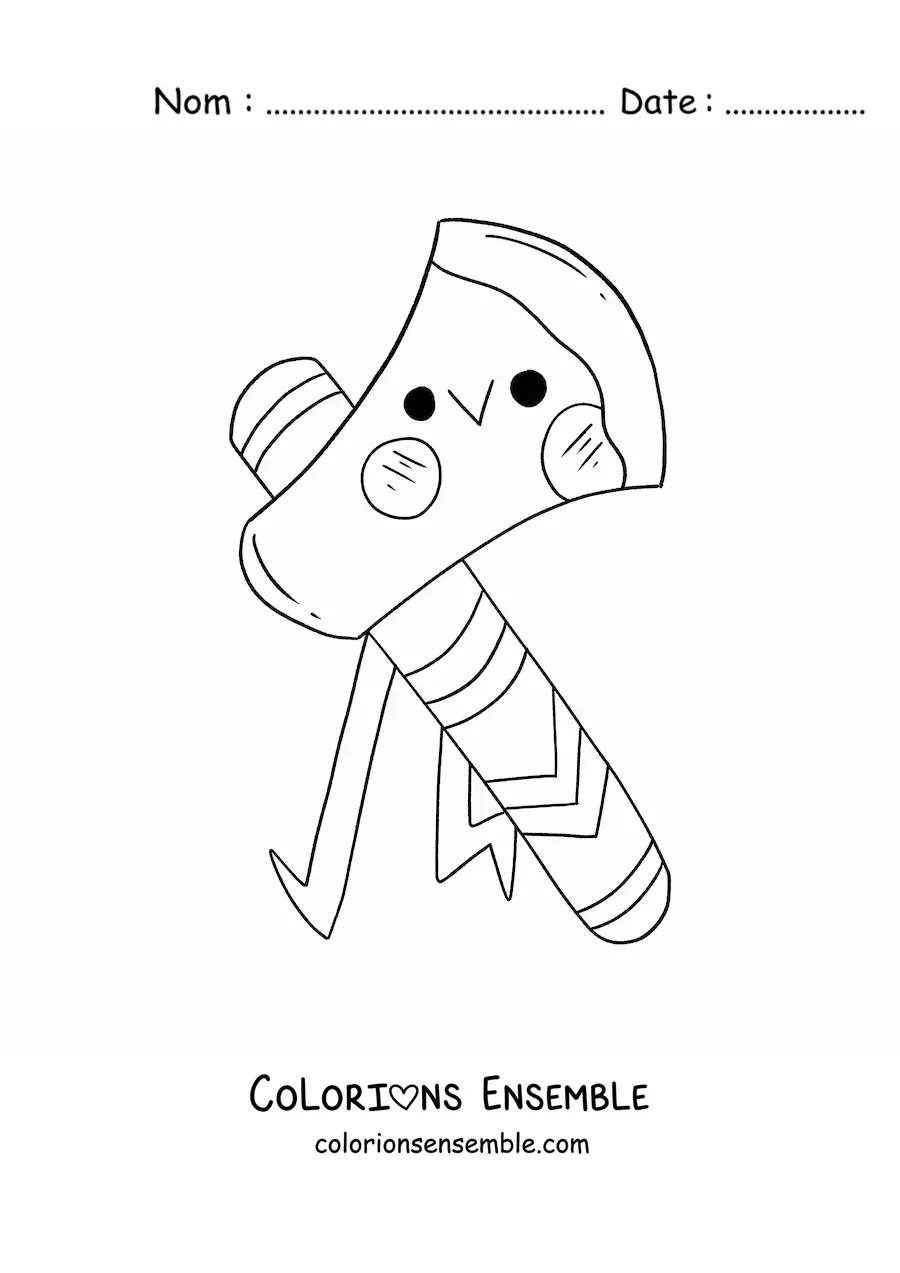 Image à colorier d'une hache de tribu amérindienne animée kawaii