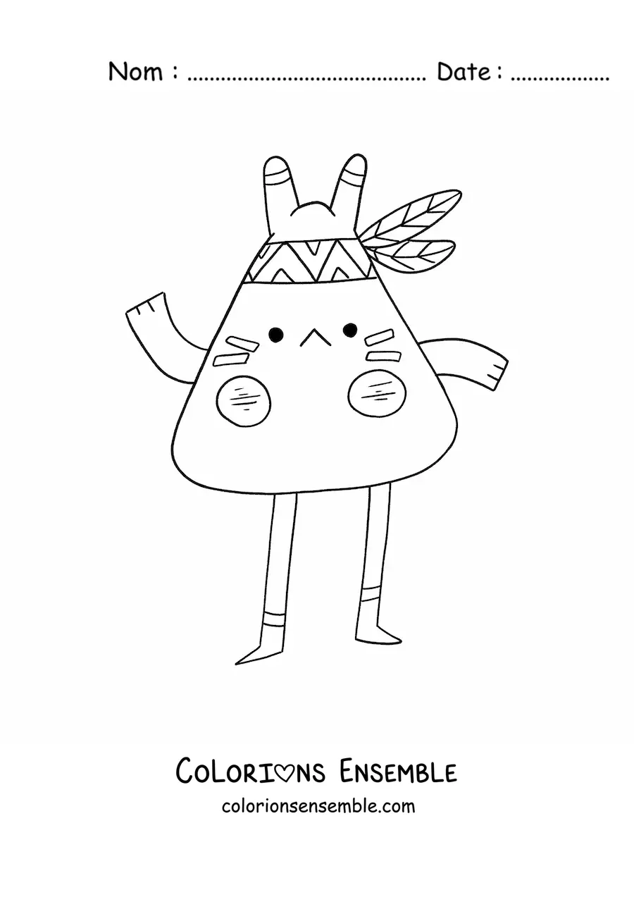 Image à colorier d'un Amérindien animé kawaii