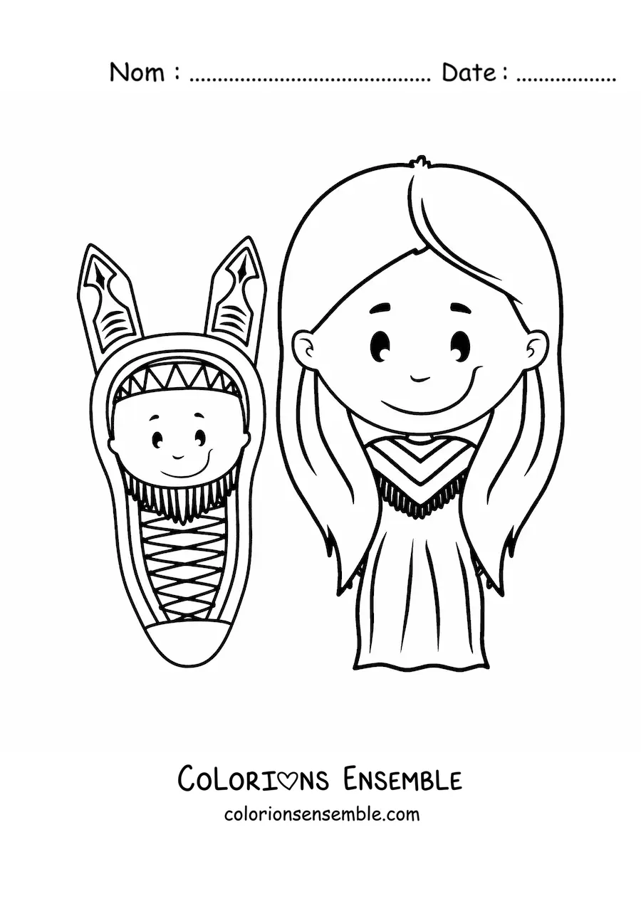 Image à colorier d'une famille d'une tribu amérindienne