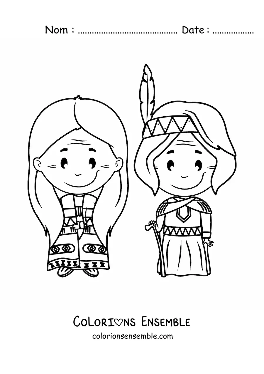 Image à colorier d'Amérindiens animés