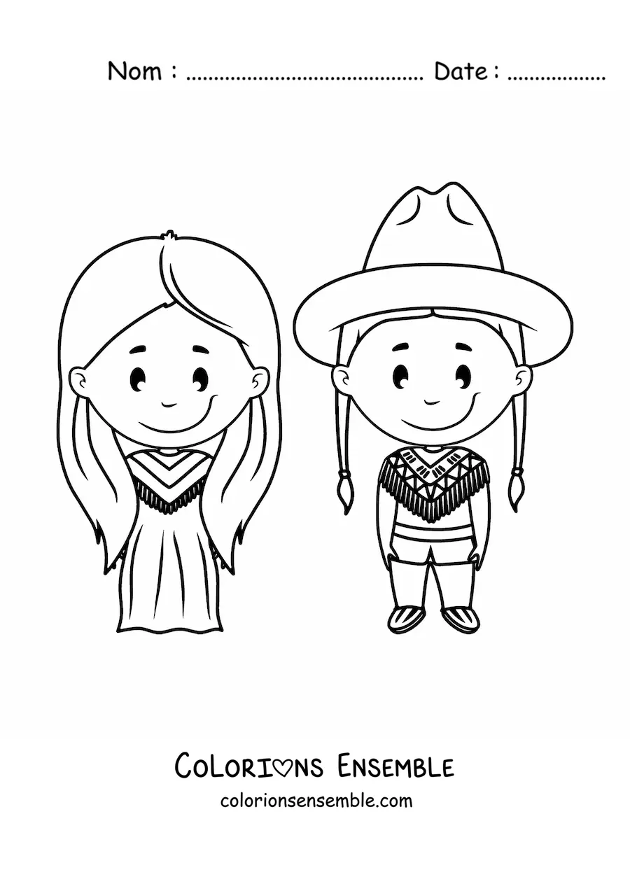 Image à colorier d'un cowboy et d'un Amérindien animés