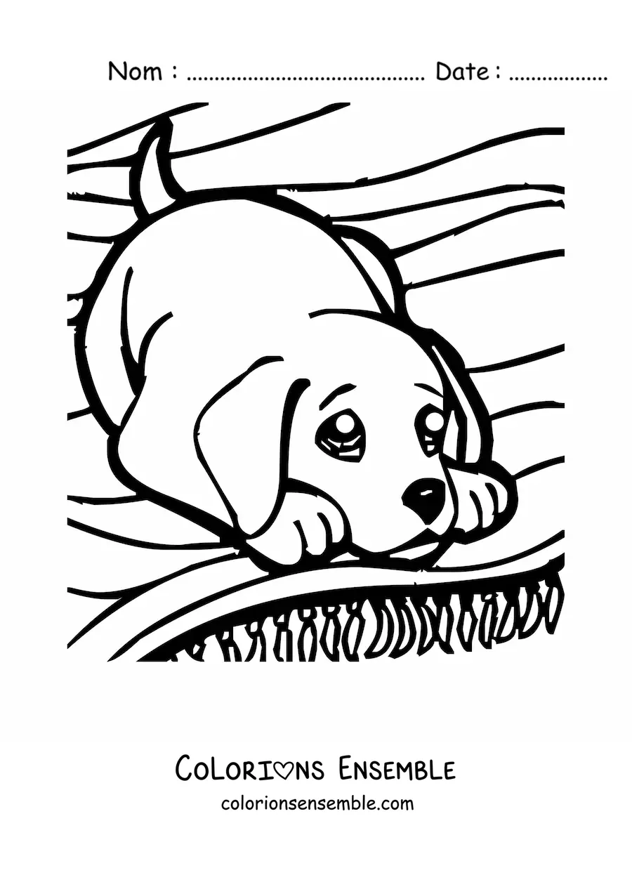 Image à colorier d’un chiot qui joue
