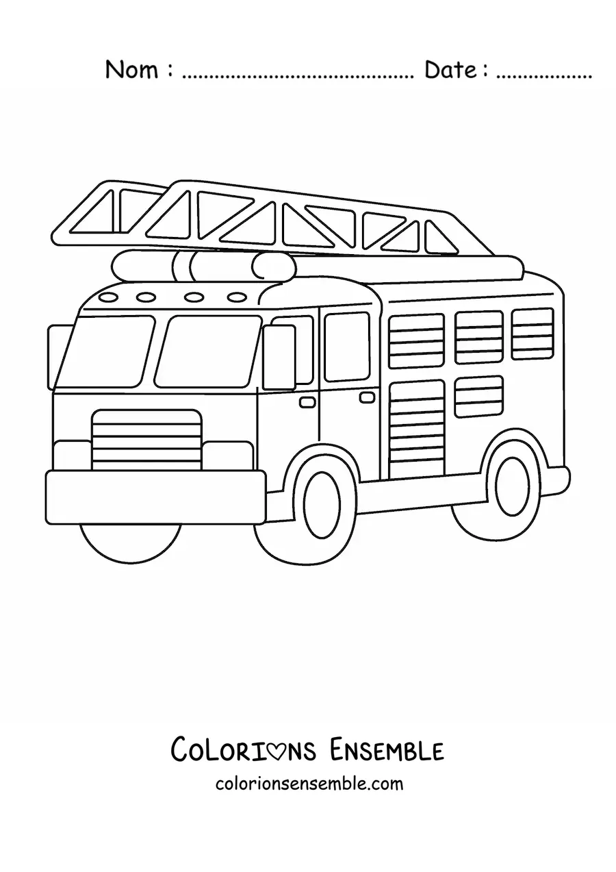 Image à colorier d'un camion de pompiers à l'arrêt