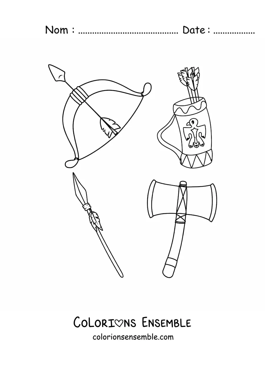Image à colorier d'armes des tribus amérindiennes