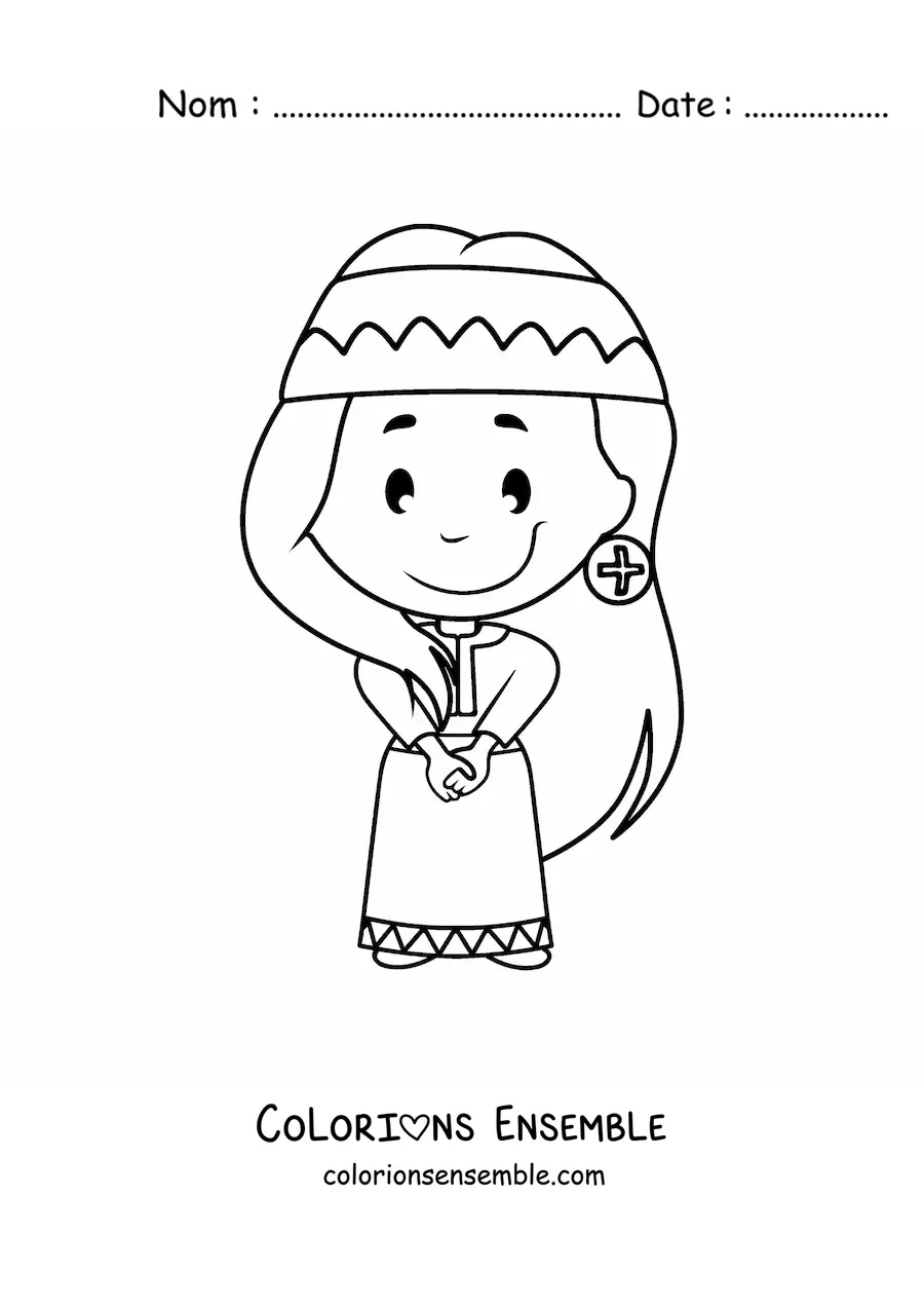 Image à colorier d'une femme d'une tribu amérindienne animée