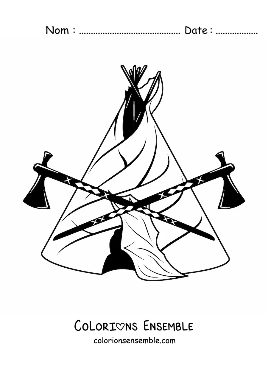 Image à colorier d'un tipi des tribus amérindiennes