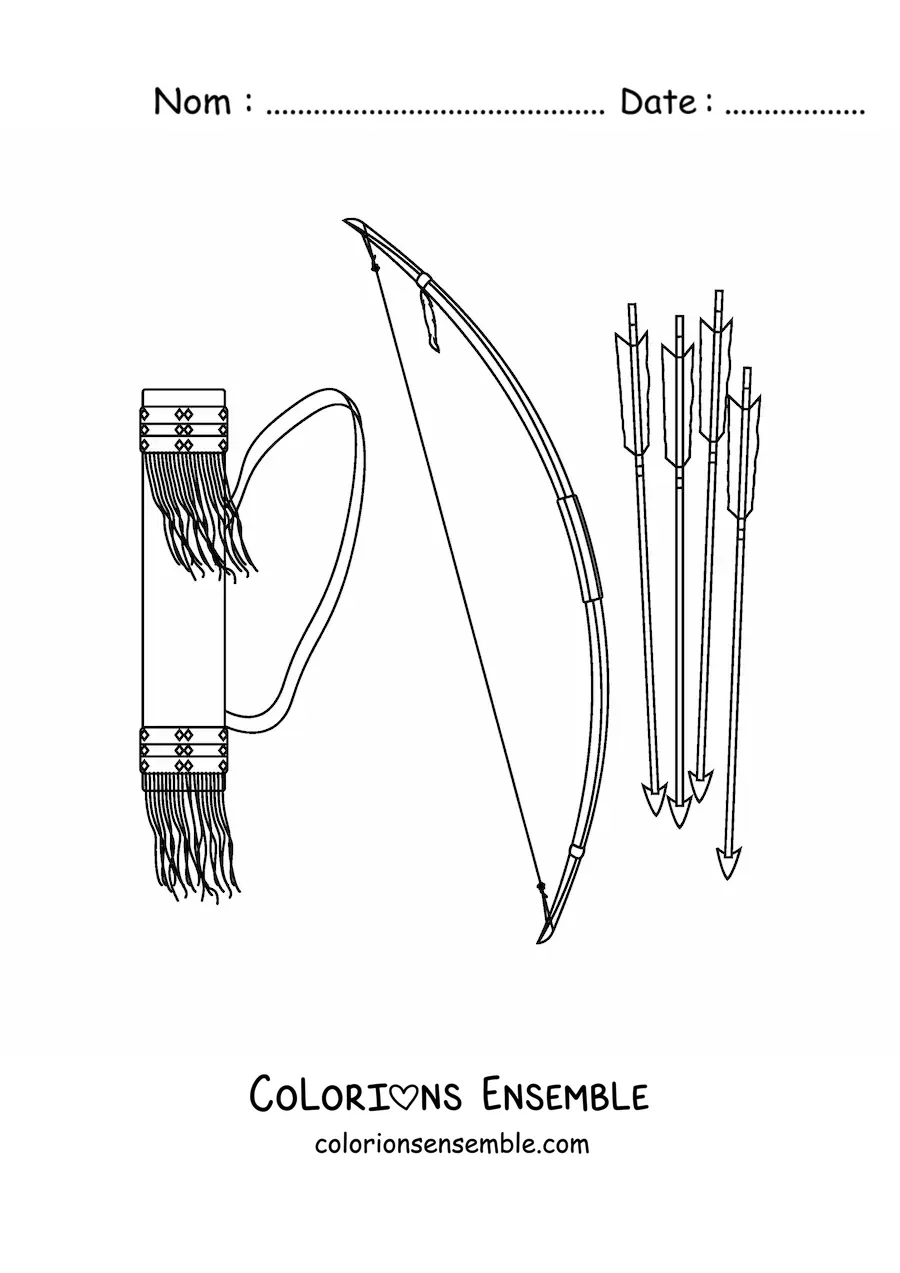 Image à colorier de flèches et d'un arc des tribus amérindiennes