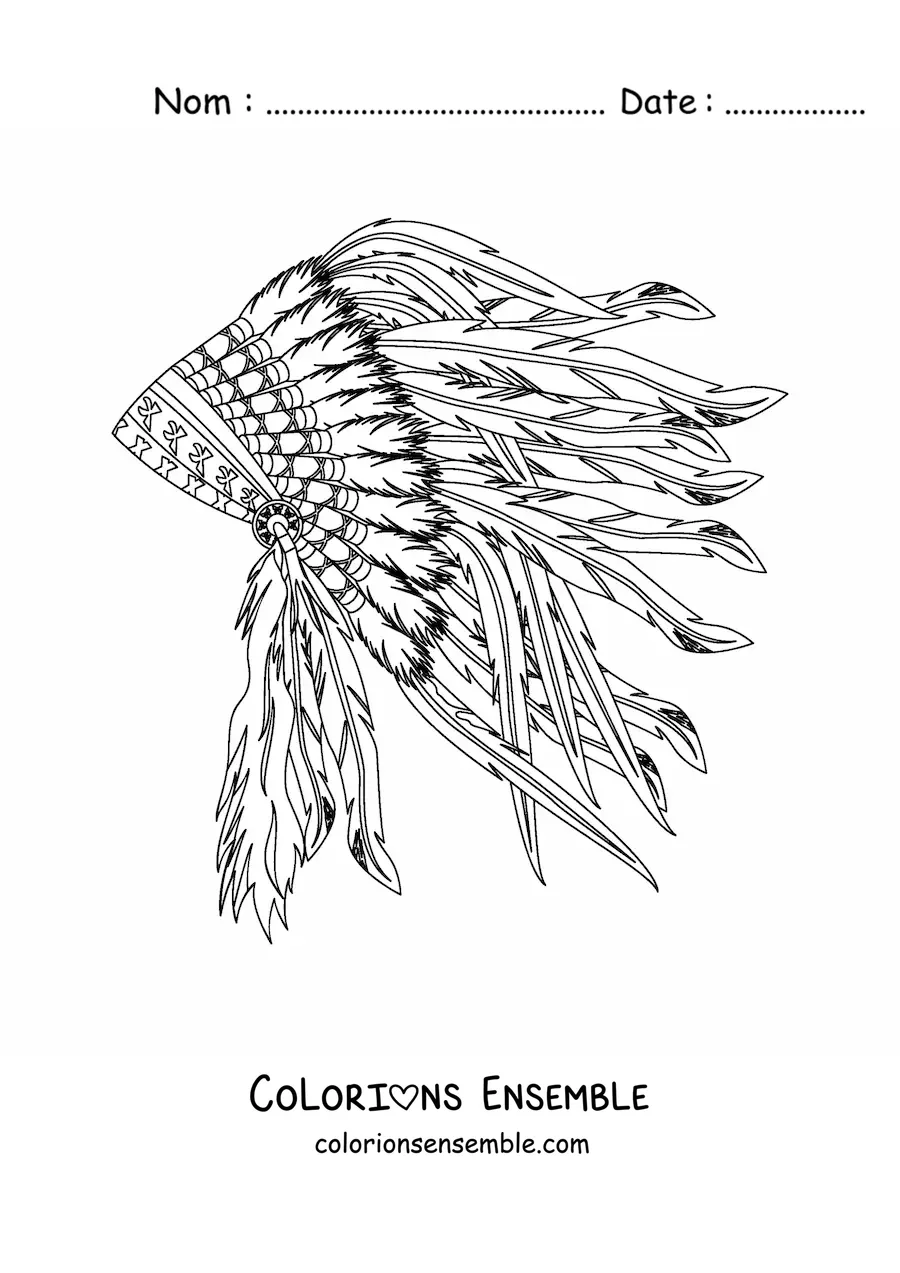 Image à colorier d'une coiffe de plumes des tribus amérindiennes