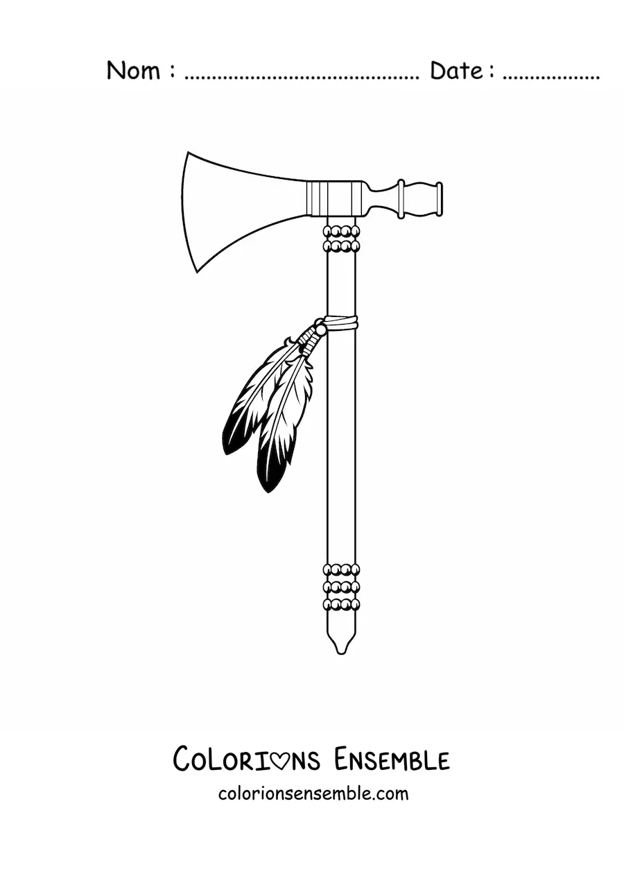 Image à colorier d'une hache des peuples amérindiens