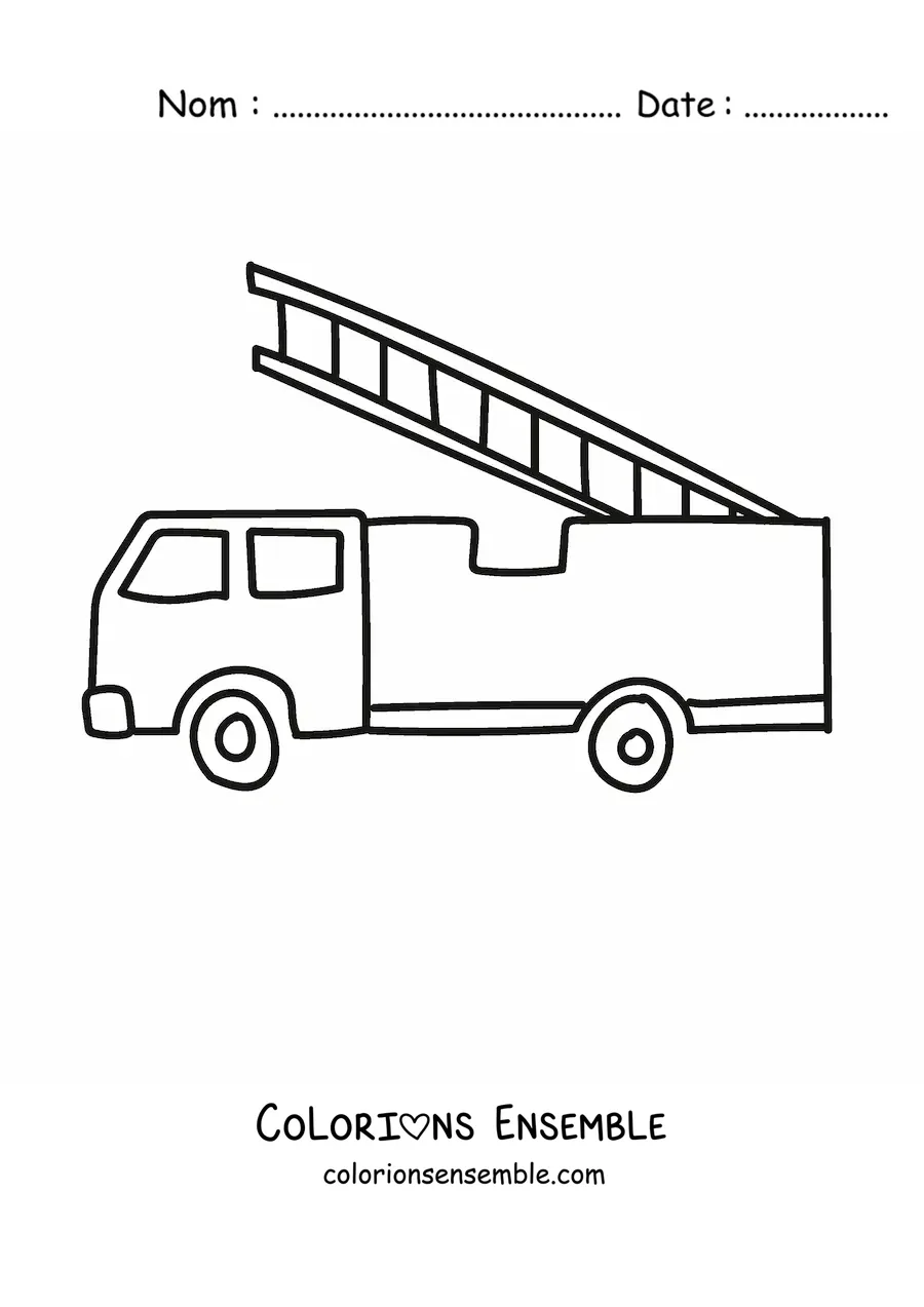 Image à colorier d'un camion de pompiers simple avec l'échelle levée