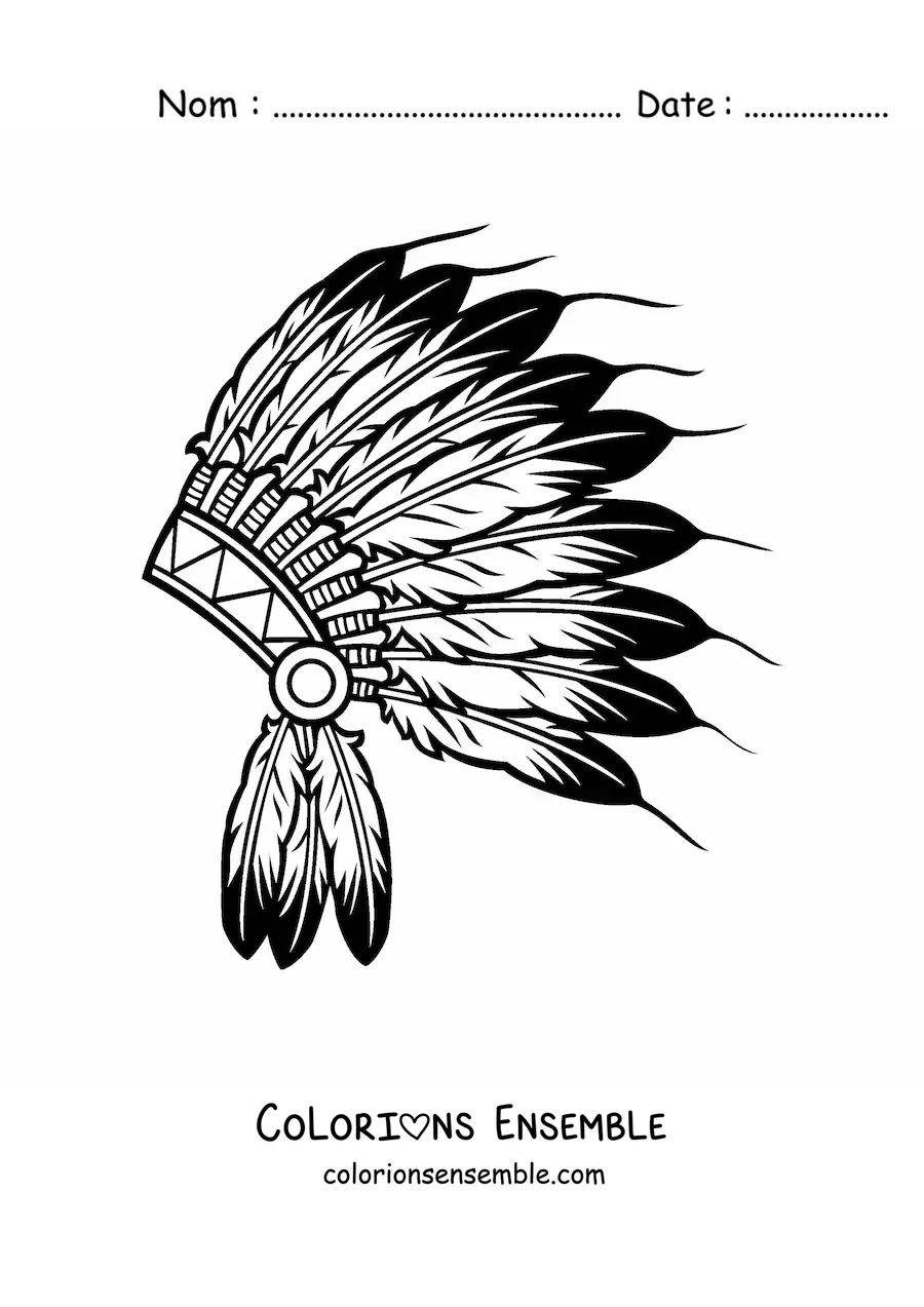 Image à colorier d'une coiffe de plumes des peuples amérindiens