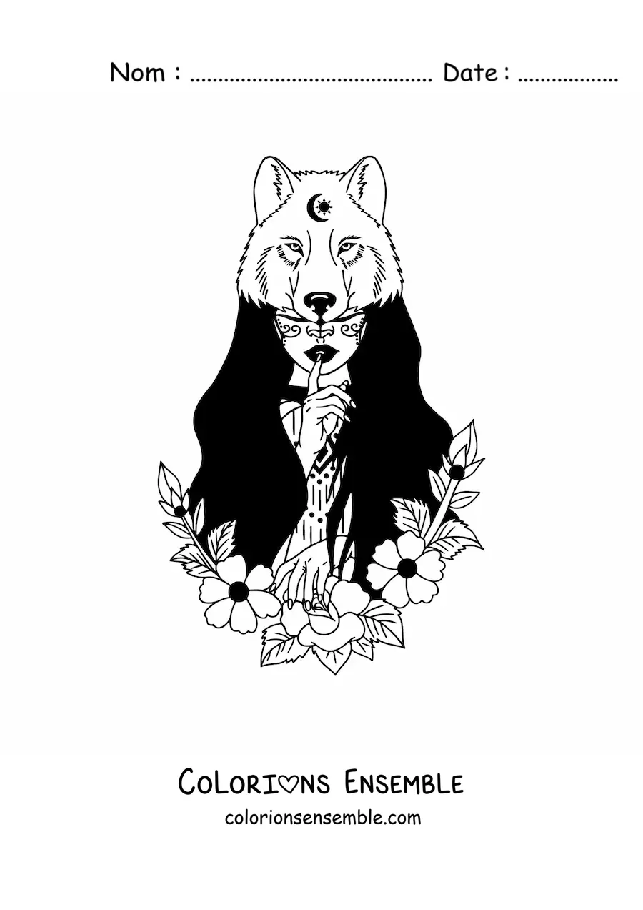 Image à colorier d'une belle fille d'une tribu amérindienne avec une peau d'ours