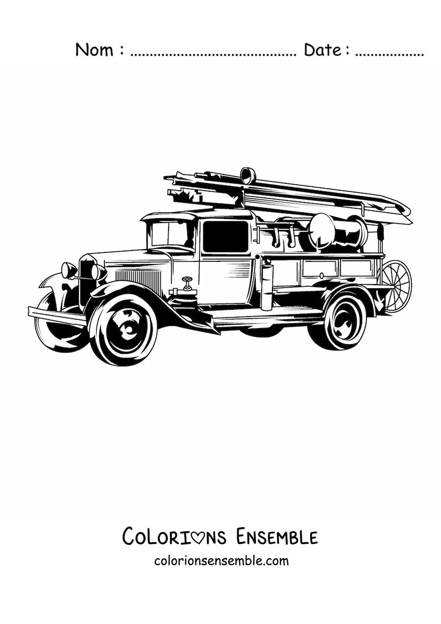 Image à colorier d'un camion de pompiers ancien