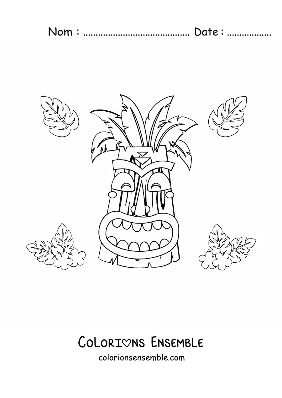 Image à colorier d'un masque tiki animé