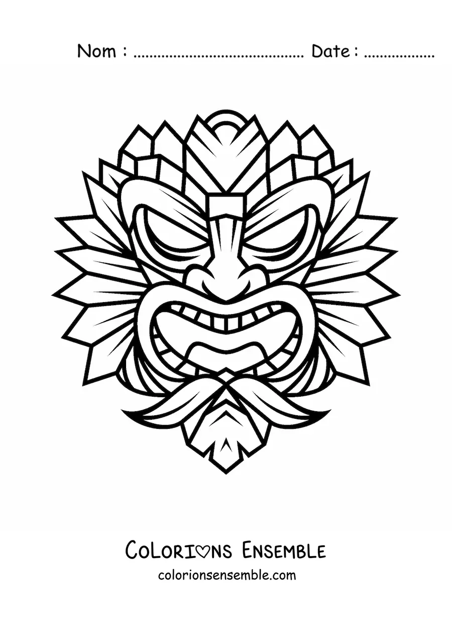 Image à colorier d'un grand masque tiki