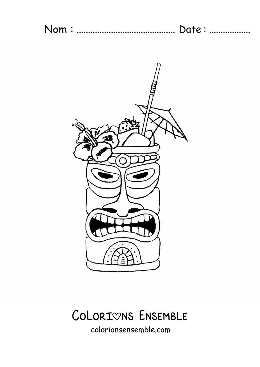 Image à colorier d'une boisson de fête hawaïenne
