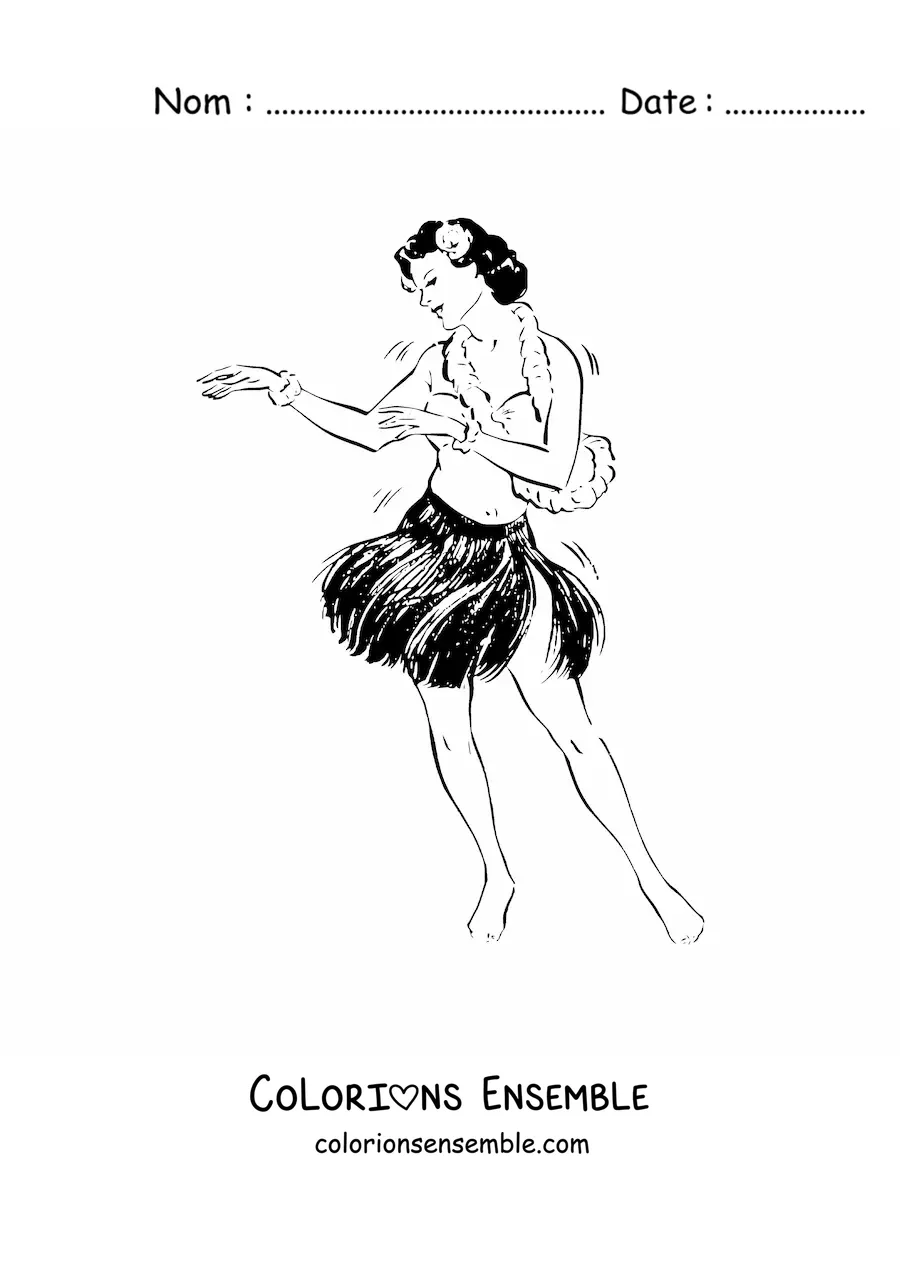 Image à colorier d'une danseuse de hula