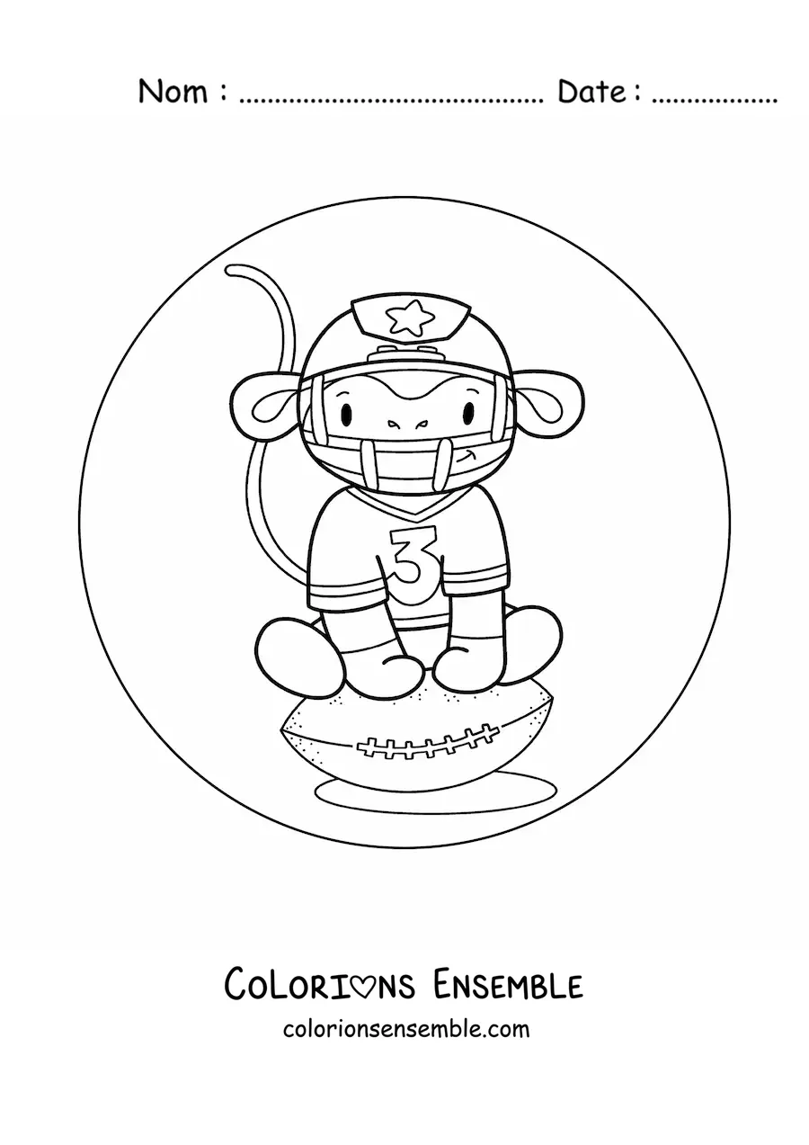 Image à colorier d’un singe rigolo qui joue au football américain