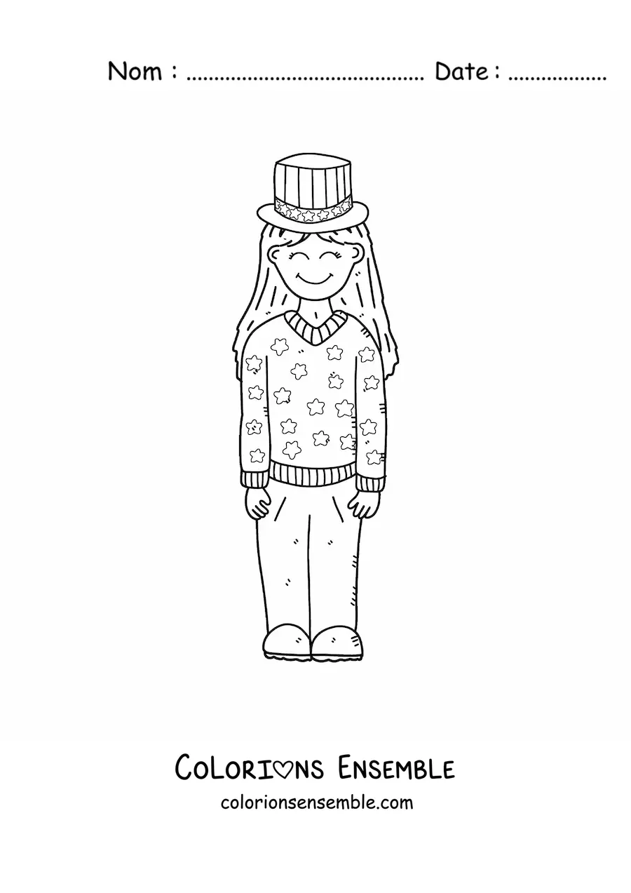 Image à colorier d’une fille qui fête l’indépendance des États-Unis