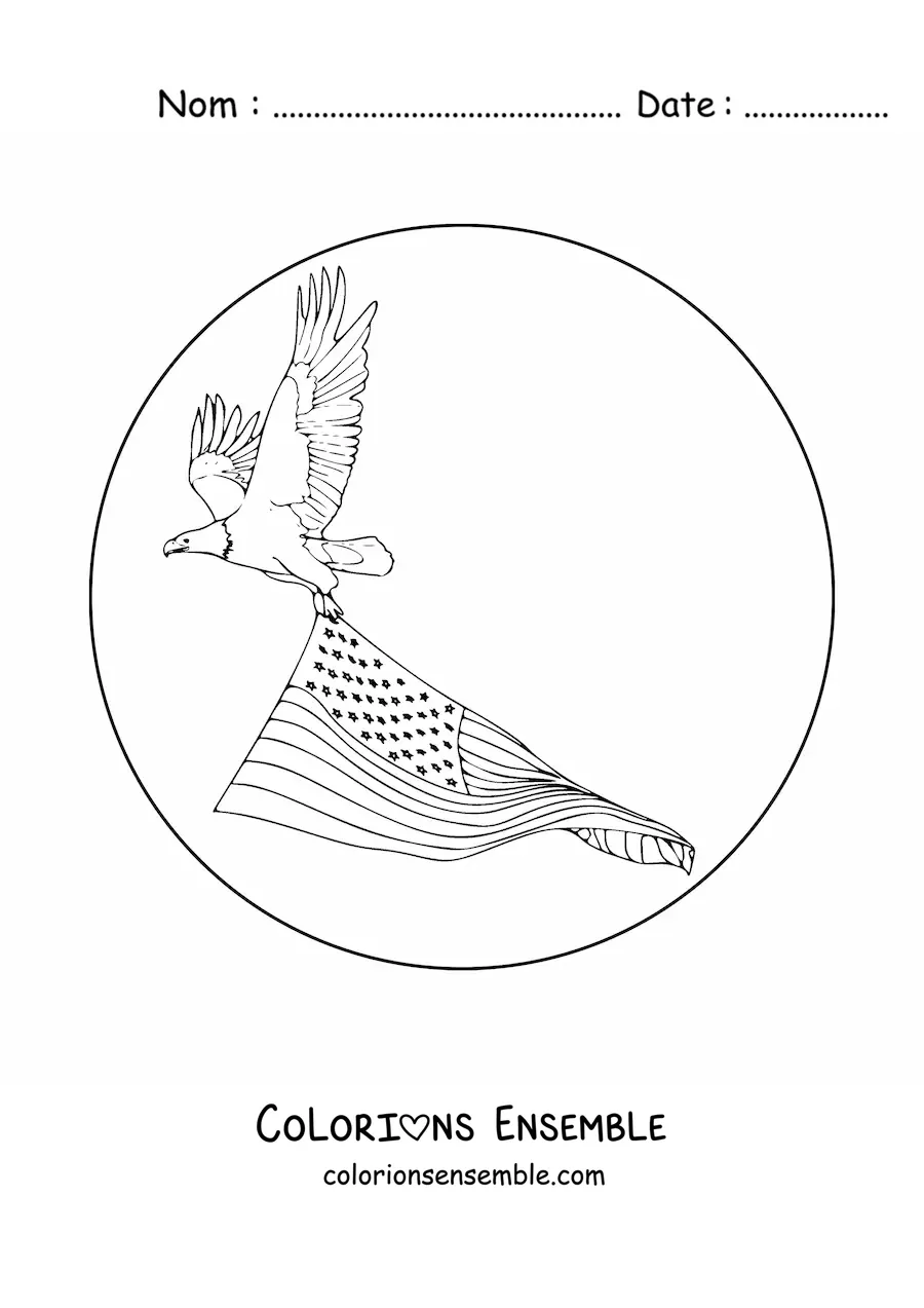 Image à colorier d’un aigle tenant le drapeau des États-Unis