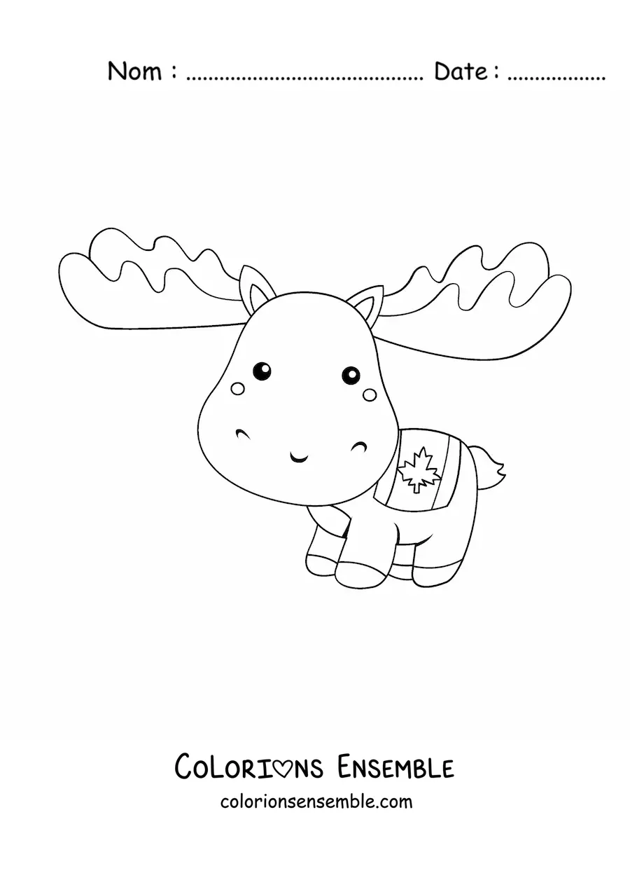 Image à colorier d’un orignal du Canada kawaii et rigolo