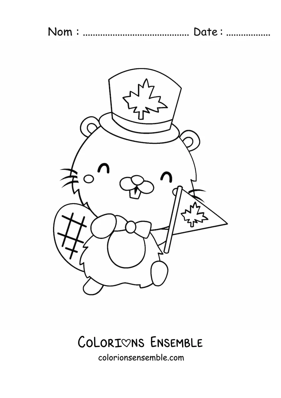 Image à colorier d’un castor rigolo qui fête la fête du Canada