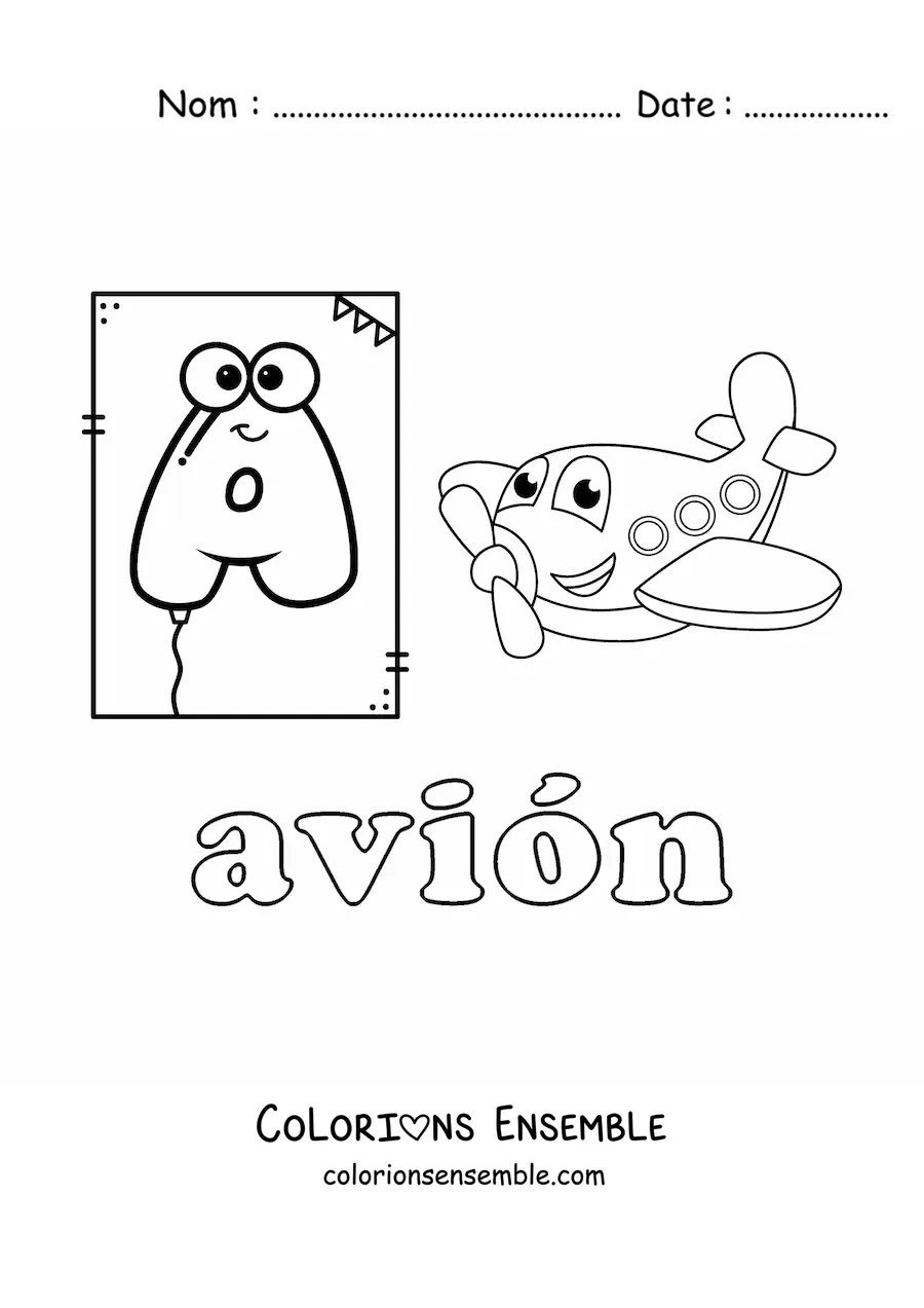 Image à colorier de A comme avion