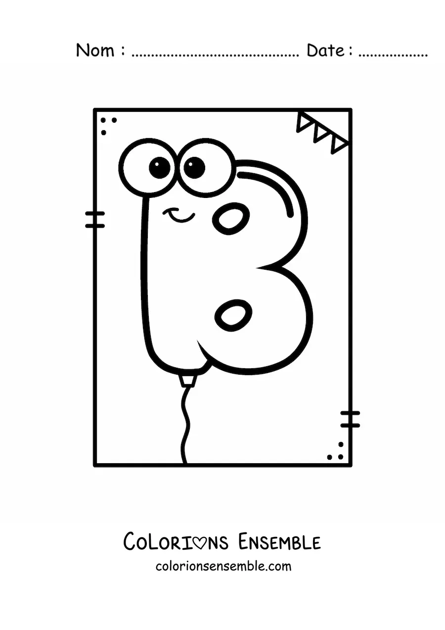 Image à colorier de la lettre B en forme de ballon rigolo
