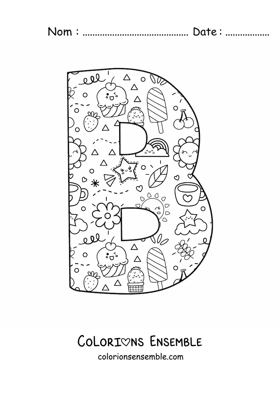 Image à colorier de la lettre B en dessin animé