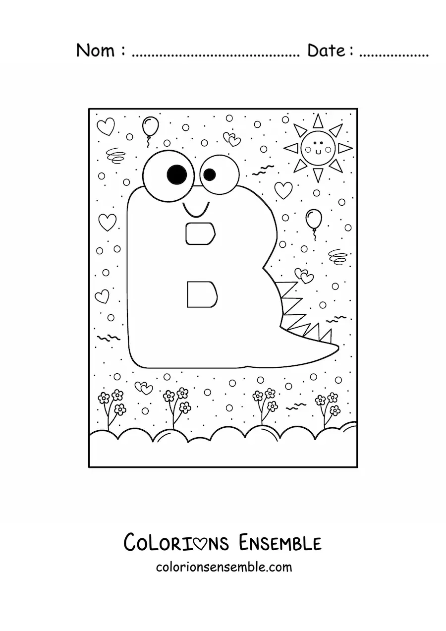 Image à colorier de la lettre B en forme de petit monstre rigolo