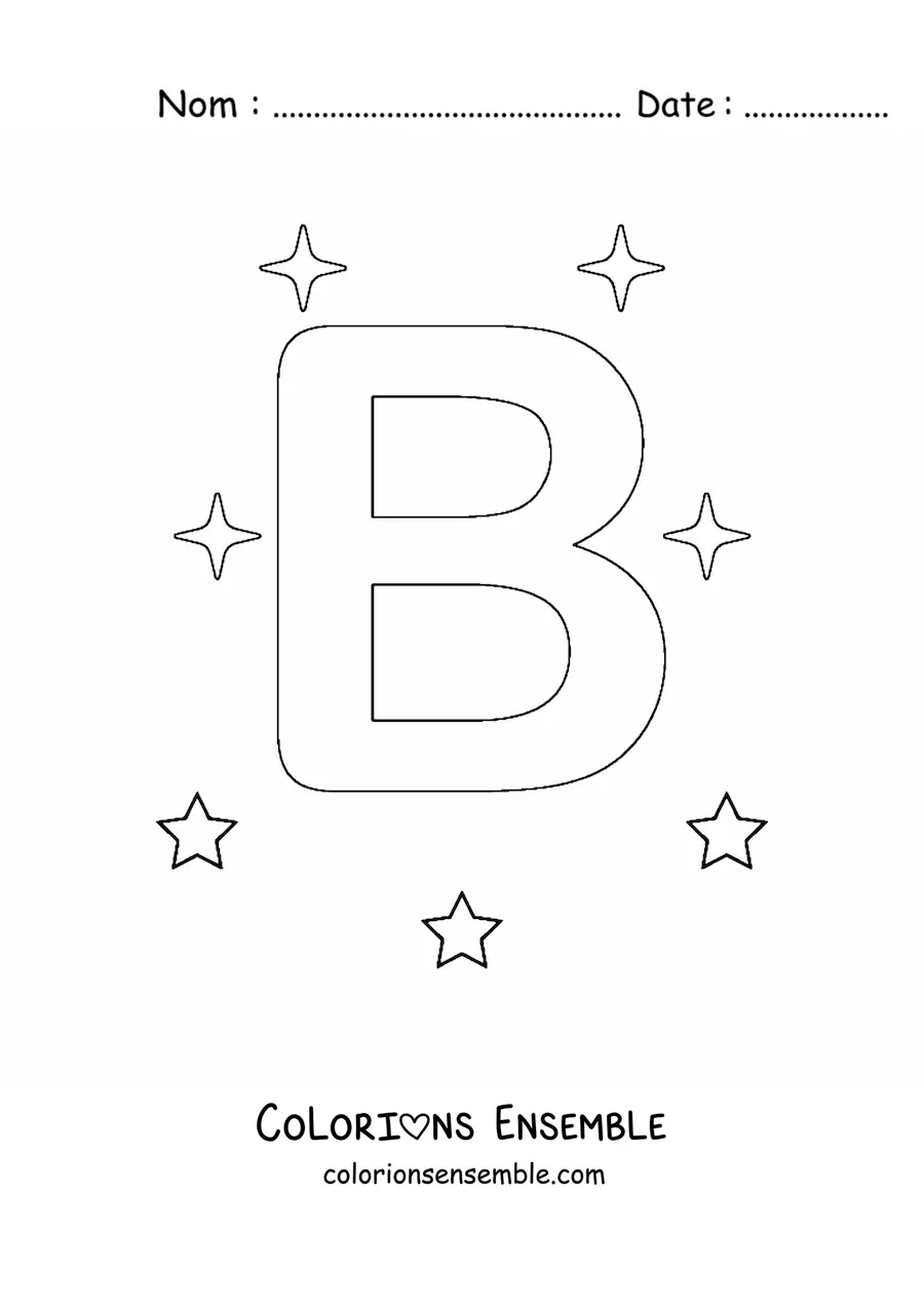 Image à colorier de la lettre B majuscule avec des étoiles