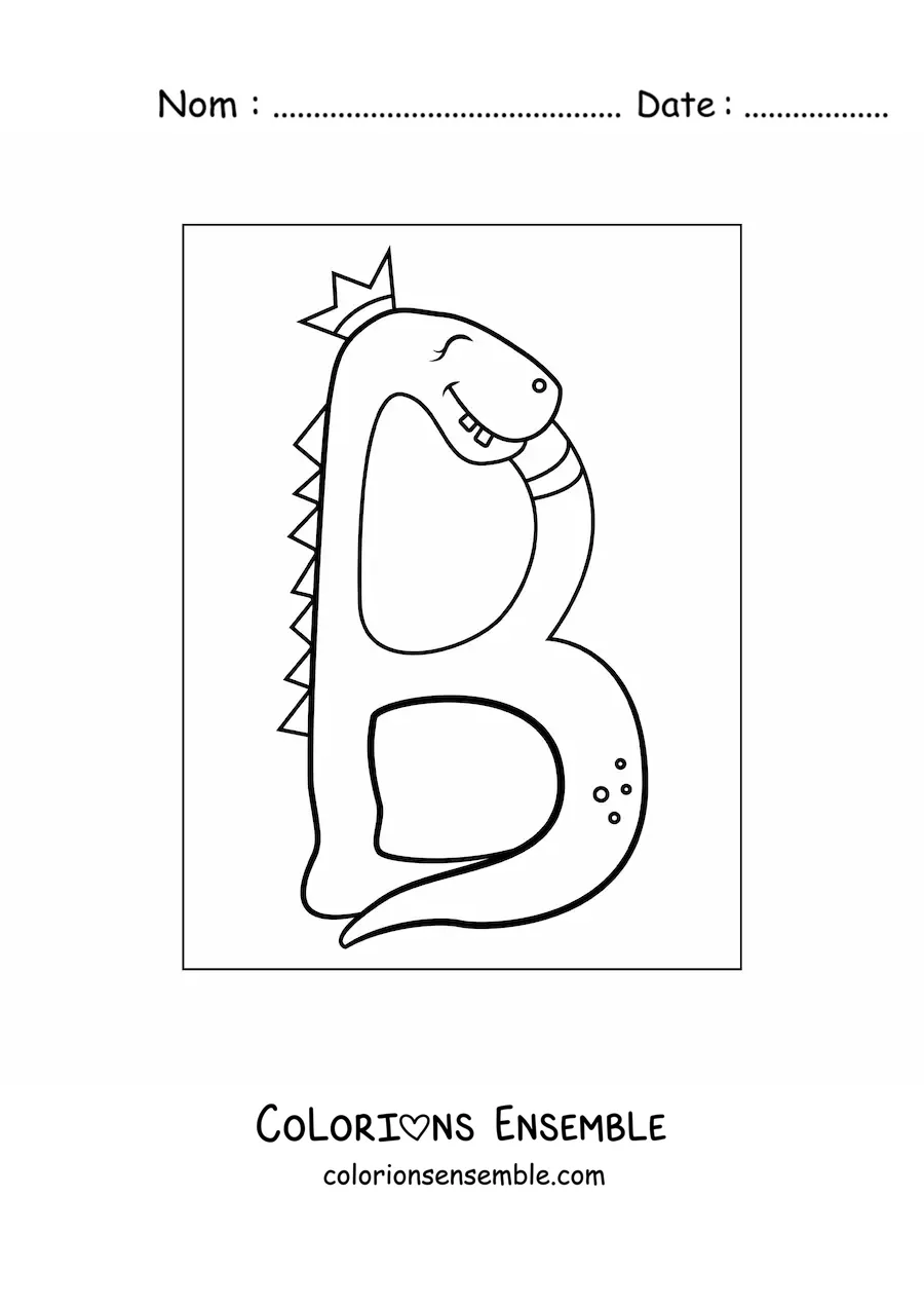 Image à colorier de la lettre B en forme de dinosaure rigolo