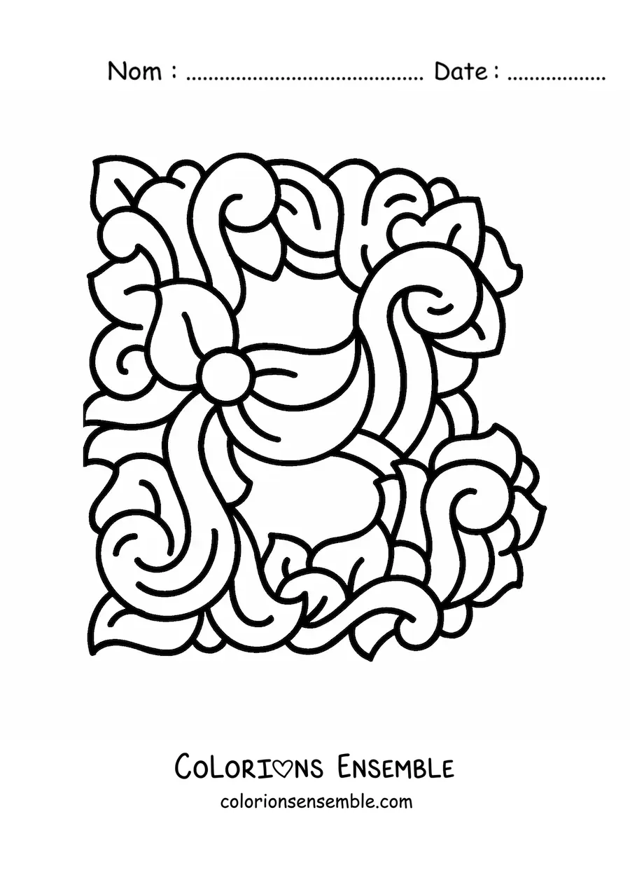 Image à colorier de la lettre B majuscule décorée