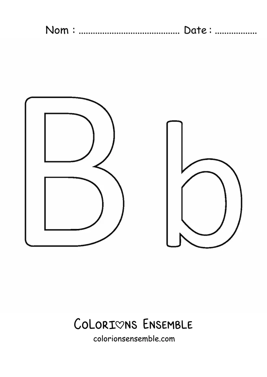 Image à colorier facile de la lettre B en majuscule et en minuscule