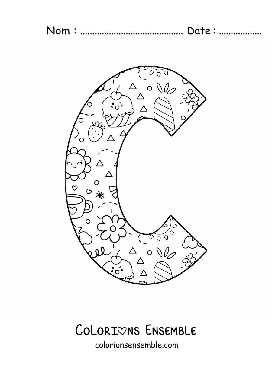 Image à colorier de la lettre C en dessin animé
